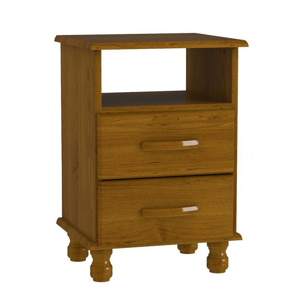 Mesa De Cabeceira 2 Gavetas 100% Madeira Maciça Veneza Imbuia Brilho - 1