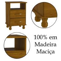 Mesa De Cabeceira 2 Gavetas 100% Madeira Maciça Veneza Imbuia Brilho