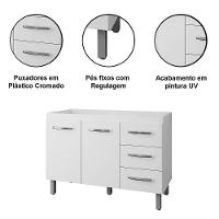 Balcão Para Pia 2 Portas 3 Gavetas Sem Tampo Cani Savana / Off White - 3