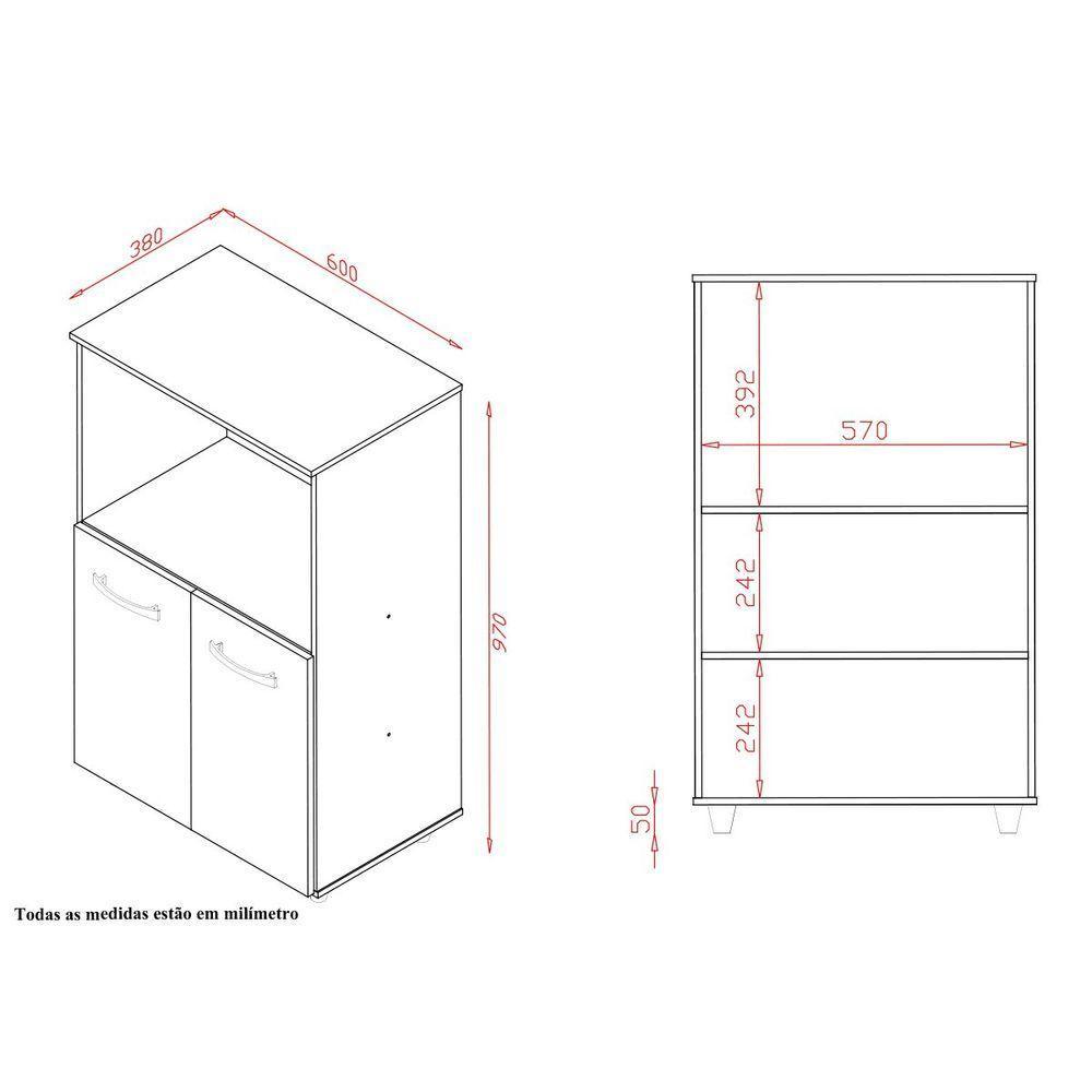 Balcão Multiuso Para Cozinha Micro-ondas 2 Portas Taiane Savana / Off White - 4