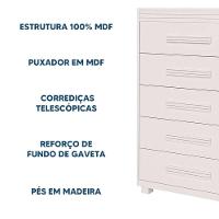 Cômoda Alta Bebê Quarto Infantil Branca 5 Gavetas Branco