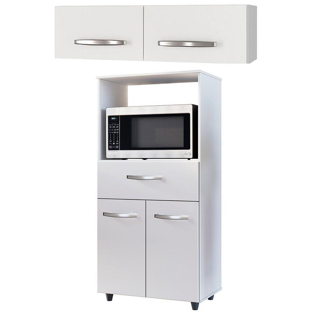 Balcão Multiuso 2 Portas E Armário Aéreo 2 Portas Laila Branco - 1