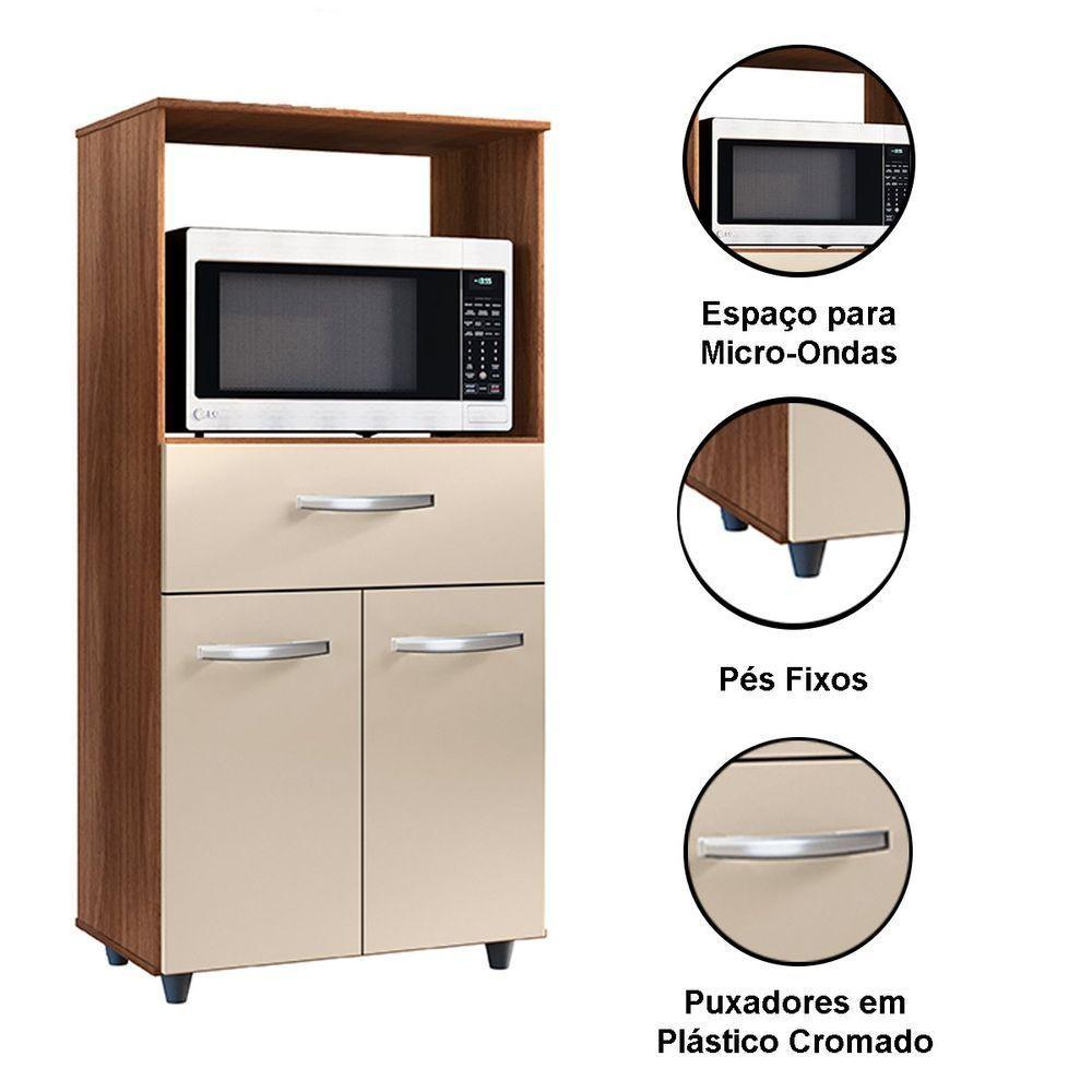 Balcão Multiuso Para Micro-ondas 2 Portas 1 Gaveta Nalu Savana / Off White - 3