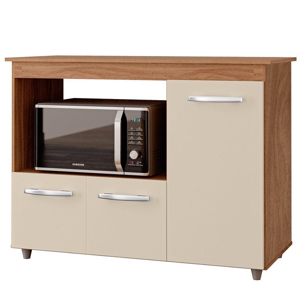 Balcão Multiuso 3 Portas E Armário Aéreo 4 Portas Luni Savana / Off White - 2