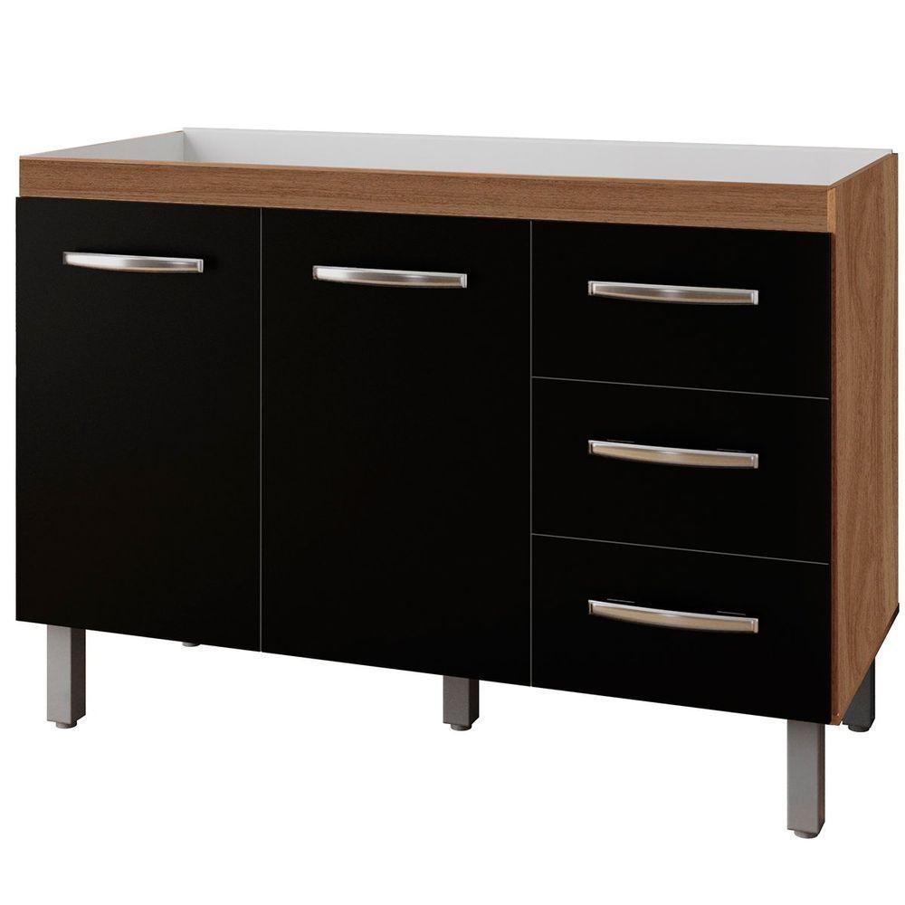 Balcão Para Pia 2 Portas E Armário Aéreo 4 Portas Porto Savana / Preto - 2