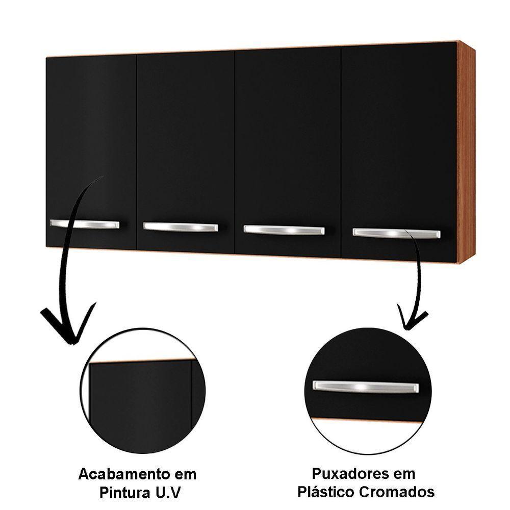 Balcão Para Pia 2 Portas E Armário Aéreo 4 Portas Porto Savana / Preto - 5