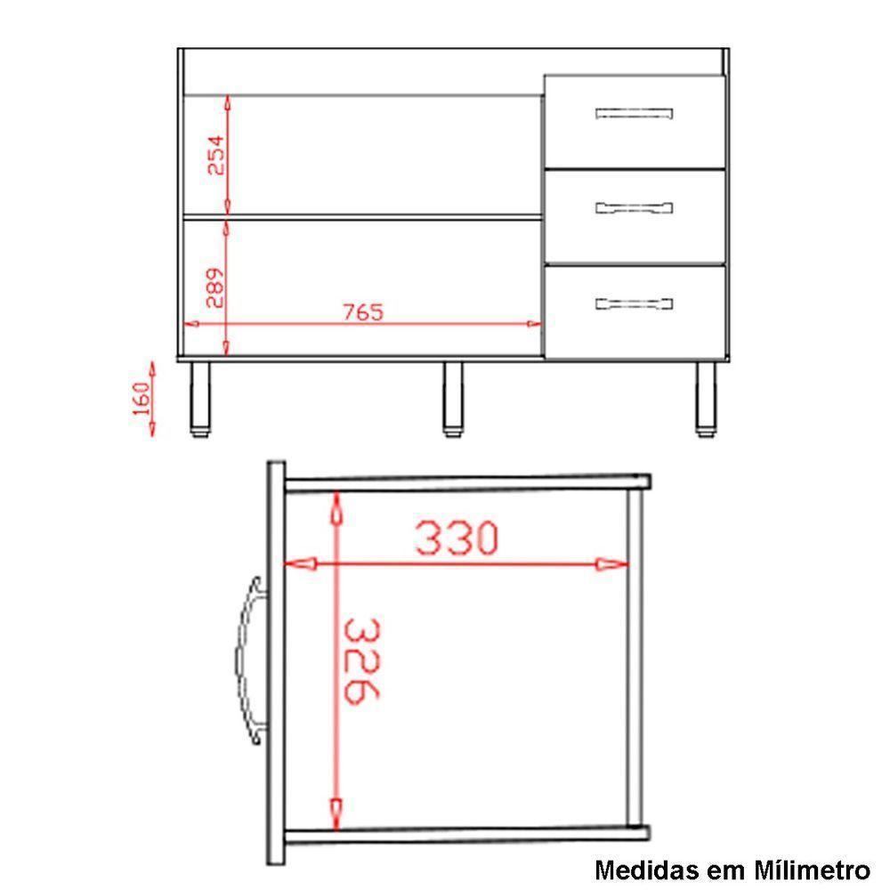 Balcão Para Pia 2 Portas E Armário Aéreo 4 Portas Porto Savana / Preto - 7