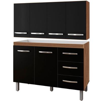 Balcão Para Pia 2 Portas E Armário Aéreo 4 Portas Porto Savana / Preto