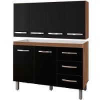 Balcão Para Pia 2 Portas E Armário Aéreo 4 Portas Porto Savana / Preto - 1