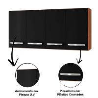 Balcão Para Pia 2 Portas E Armário Aéreo 4 Portas Porto Savana / Preto - 5