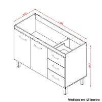 Balcão Para Pia 2 Portas E Armário Aéreo 4 Portas Porto Savana / Preto - 6