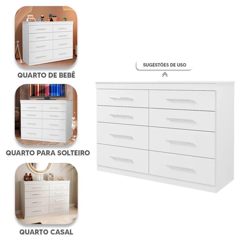 Cômoda Grande Para Quarto 8 Gavetas Madeirada - Branco - 4