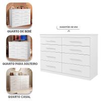 Cômoda Grande Para Quarto 8 Gavetas Madeirada - Branco
