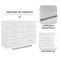 Cômoda Grande Para Quarto 8 Gavetas Madeirada - Branco - 5