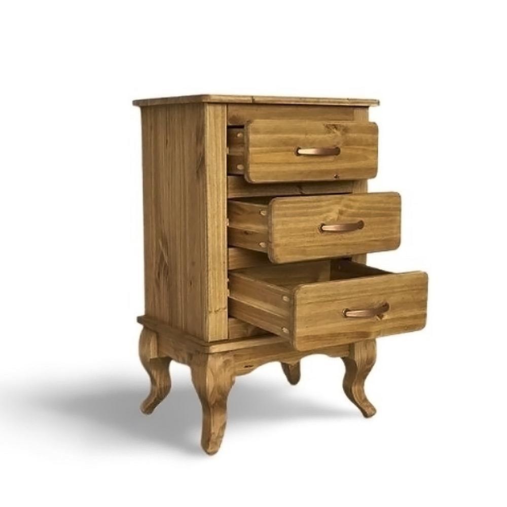 Cômoda Rústica Pequena Retro 3 Gavetas Pés Luís Xv Mel - 3