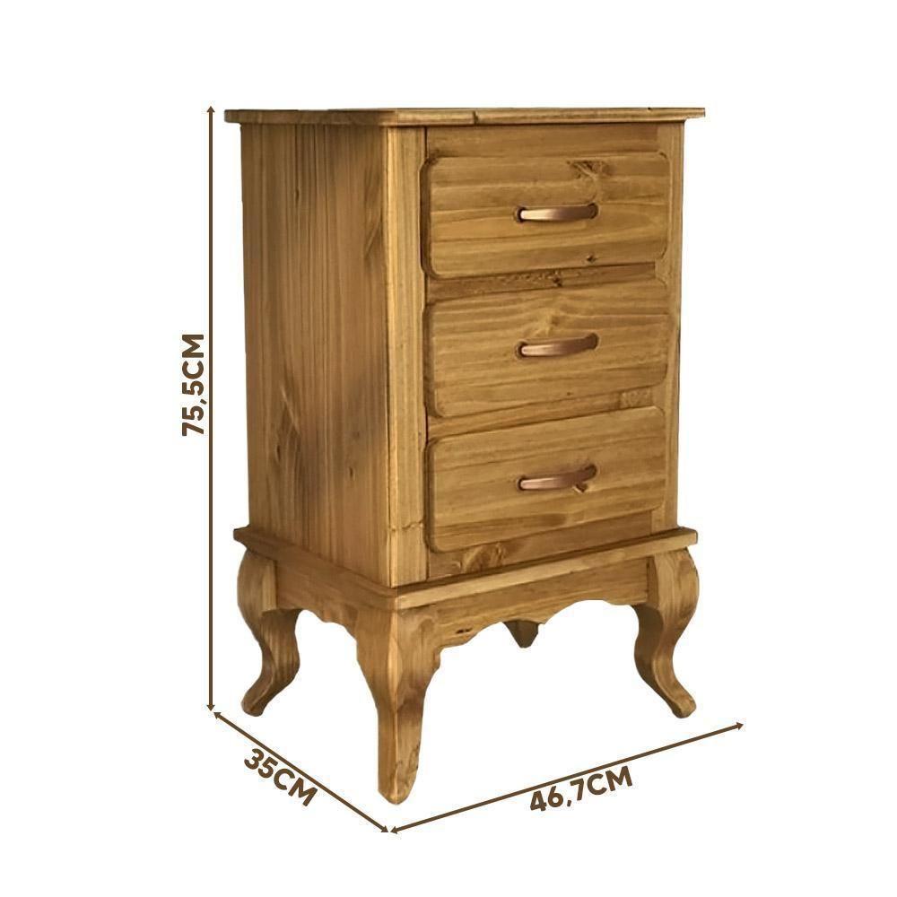 Cômoda Rústica Pequena Retro 3 Gavetas Pés Luís Xv Mel - 4