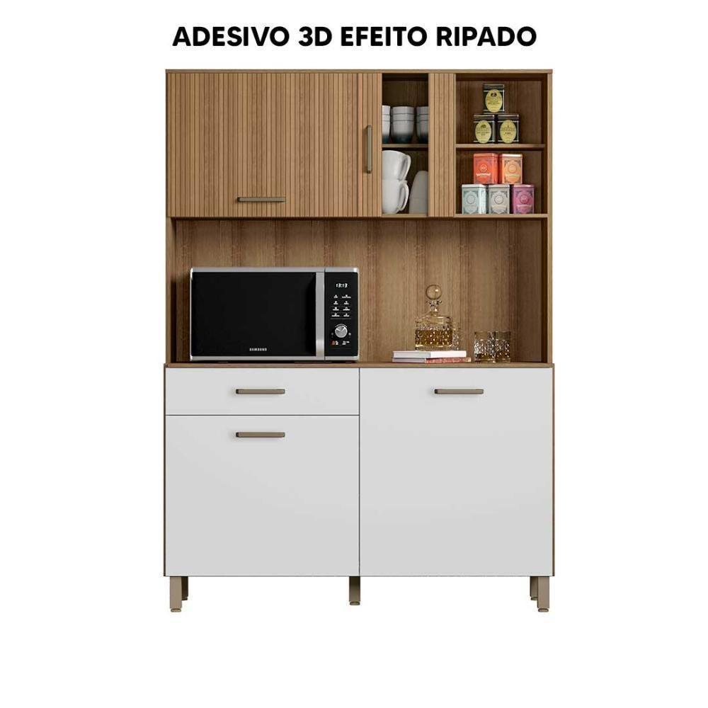 Kit Cozinha Armário Com Balcão Completo 4 Portas 1 Gaveta - Branca/ripado - 2