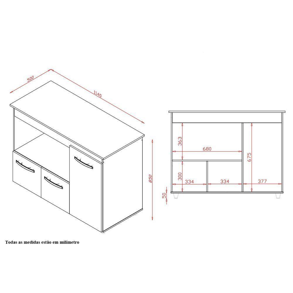 Balcão Multiuso Para Cozinha Micro-ondas 3 Portas Lina Savana / Preto - 3