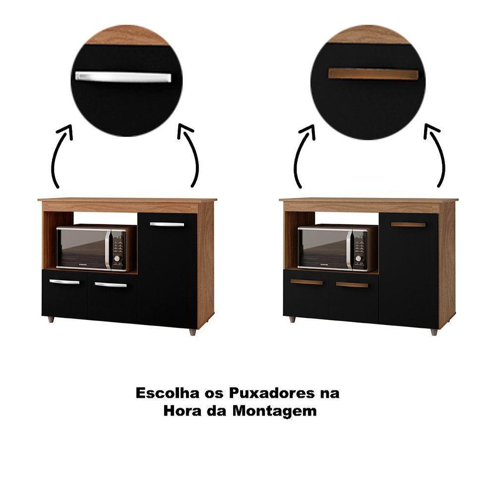 Balcão Multiuso Para Cozinha Micro-ondas 3 Portas Lina Savana / Preto - 5