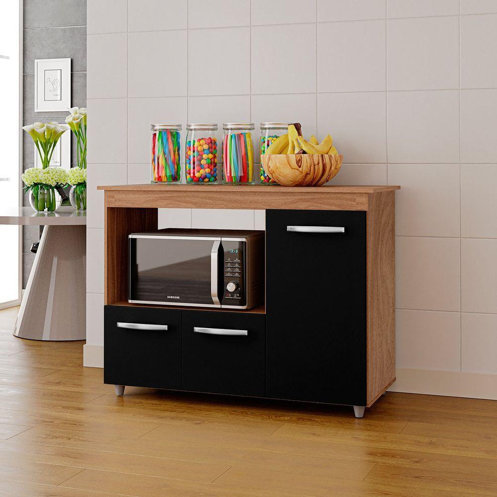 Balcão Multiuso Para Cozinha Micro-ondas 3 Portas Lina Savana / Preto - 6