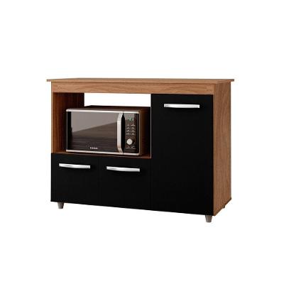 Balcão Multiuso Para Cozinha Micro-ondas 3 Portas Lina Savana / Preto