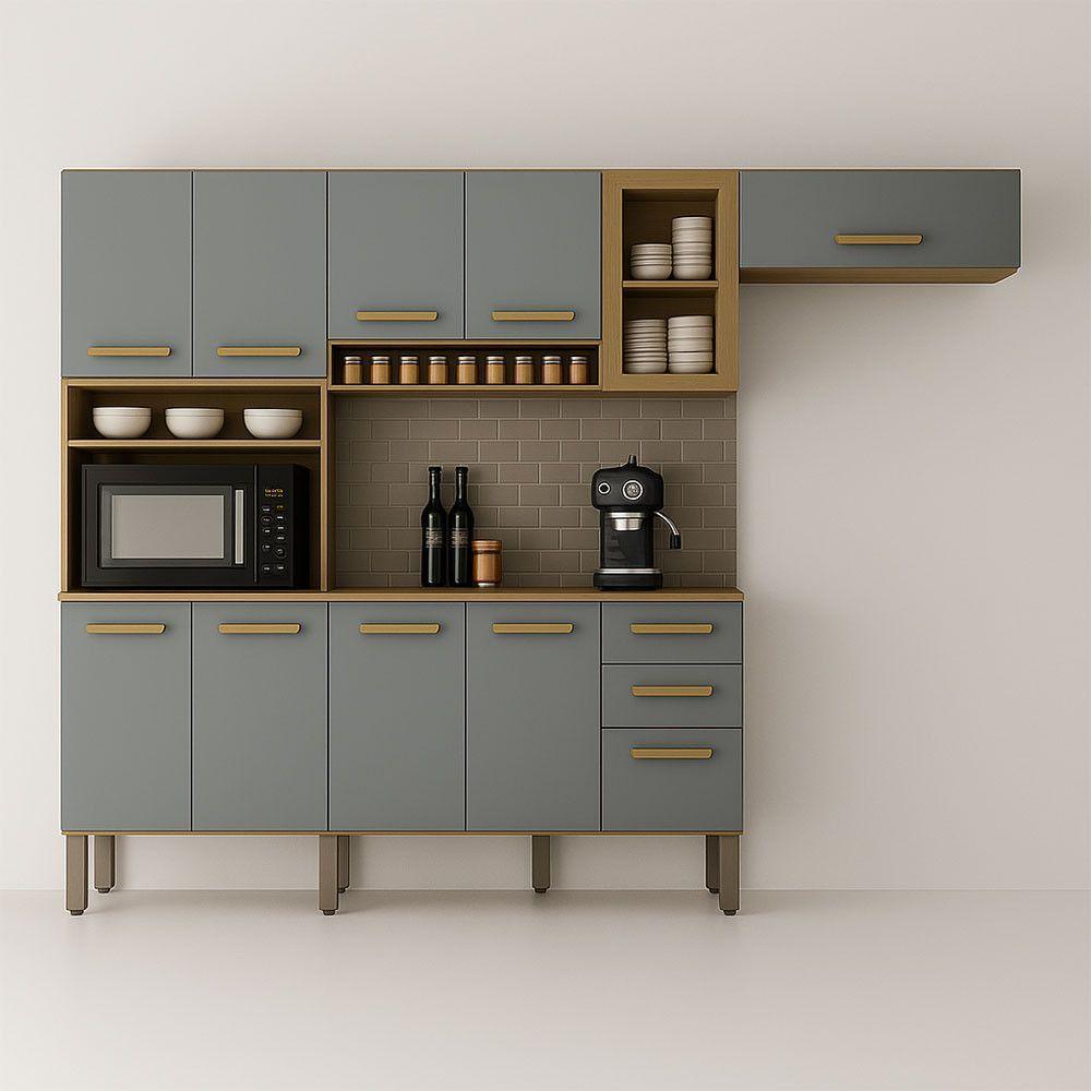 Cozinha Completa Athenas 10 Portas E Nichos Mobilihouse Cinamomo/cinza Acetinado - 1