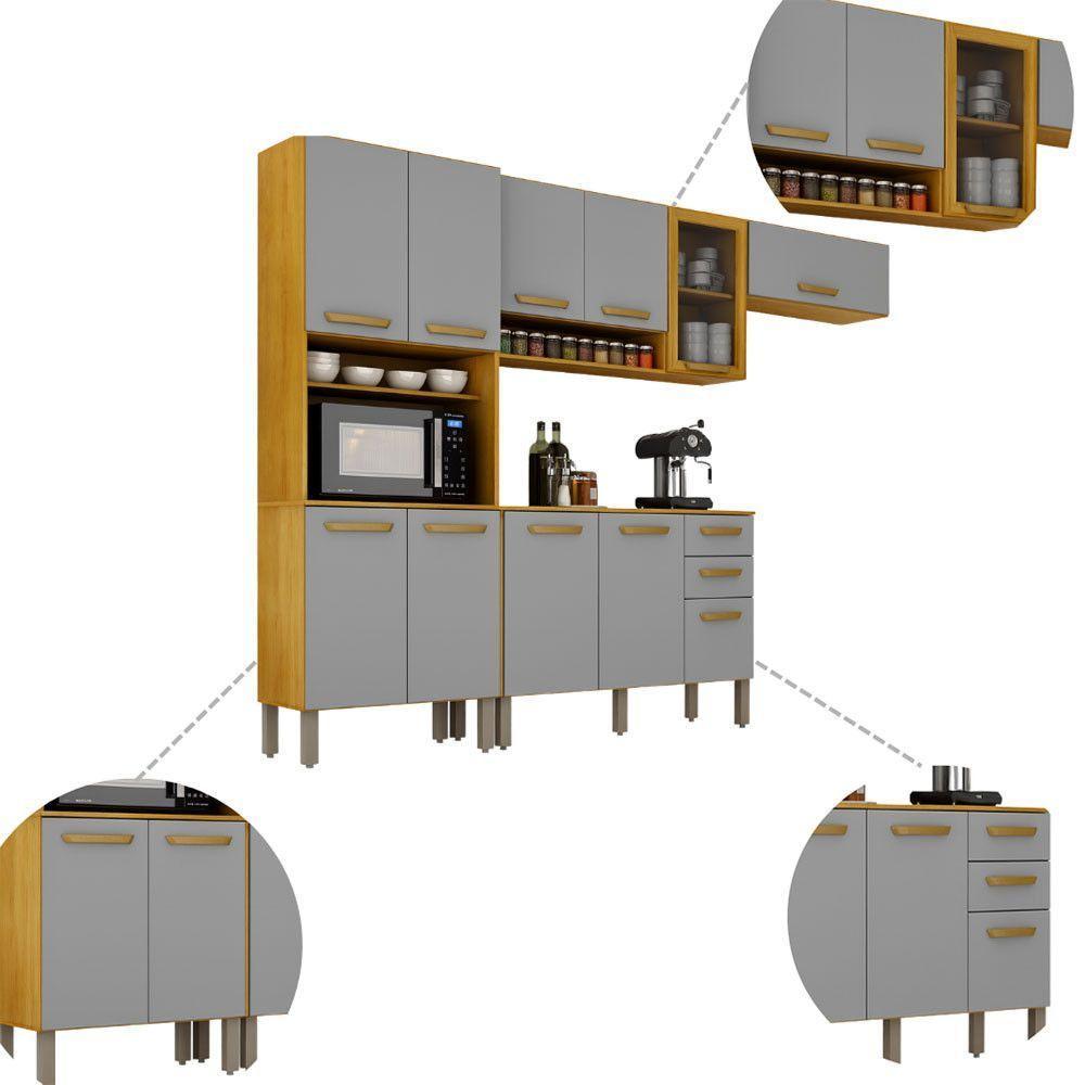 Cozinha Completa Athenas 10 Portas E Nichos Mobilihouse Cinamomo/cinza Acetinado - 6