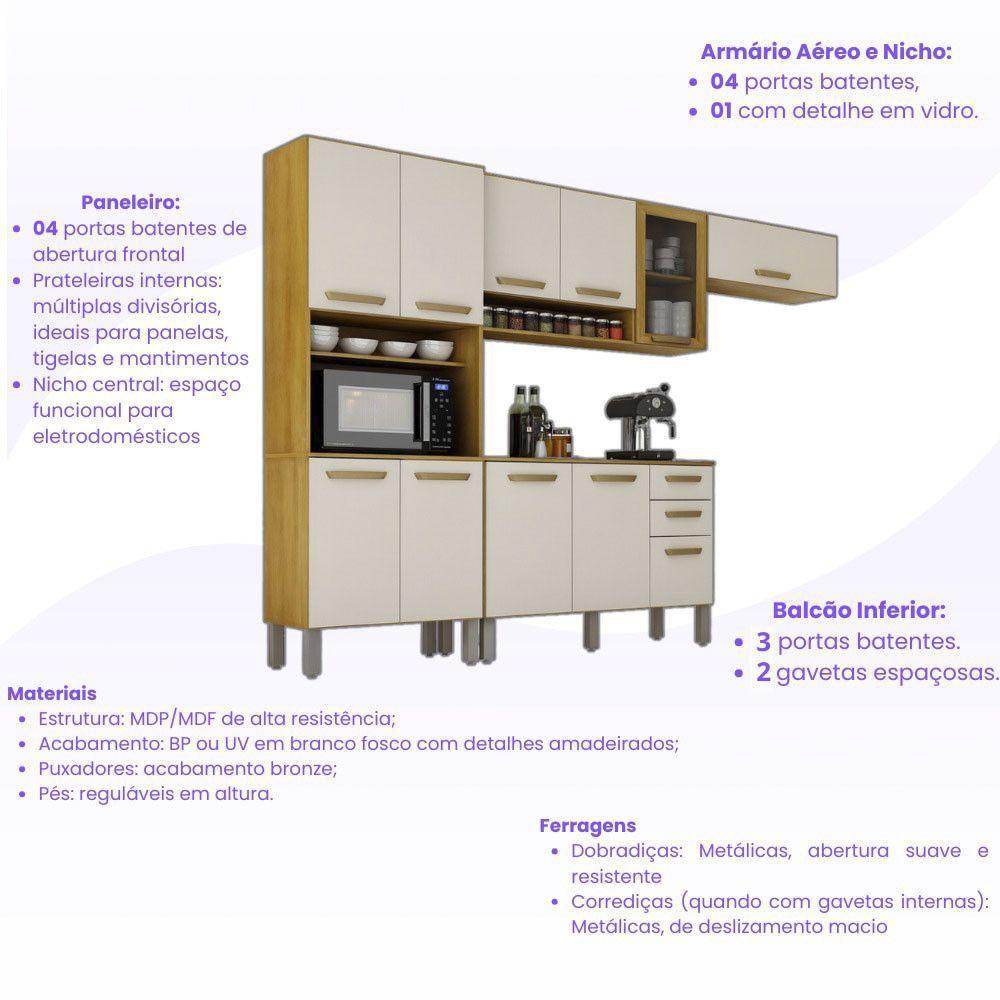Cozinha Completa Athenas 10 Portas E Nichos Mobilihouse Cinamomo/off White Acetinado - 4