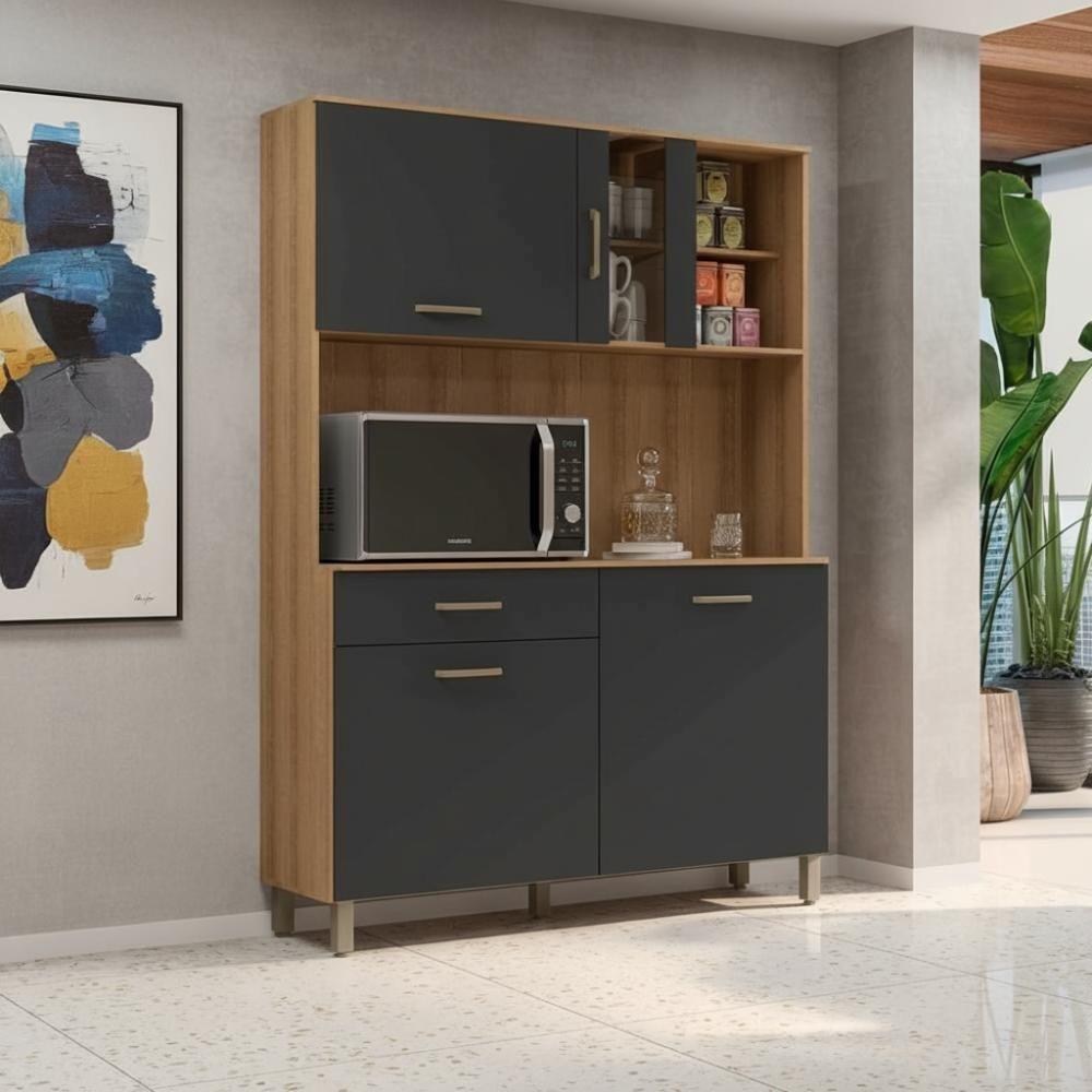 Kit Cozinha Armário Com Balcão Completo 4 Portas 1 Gaveta - Grafite - 1