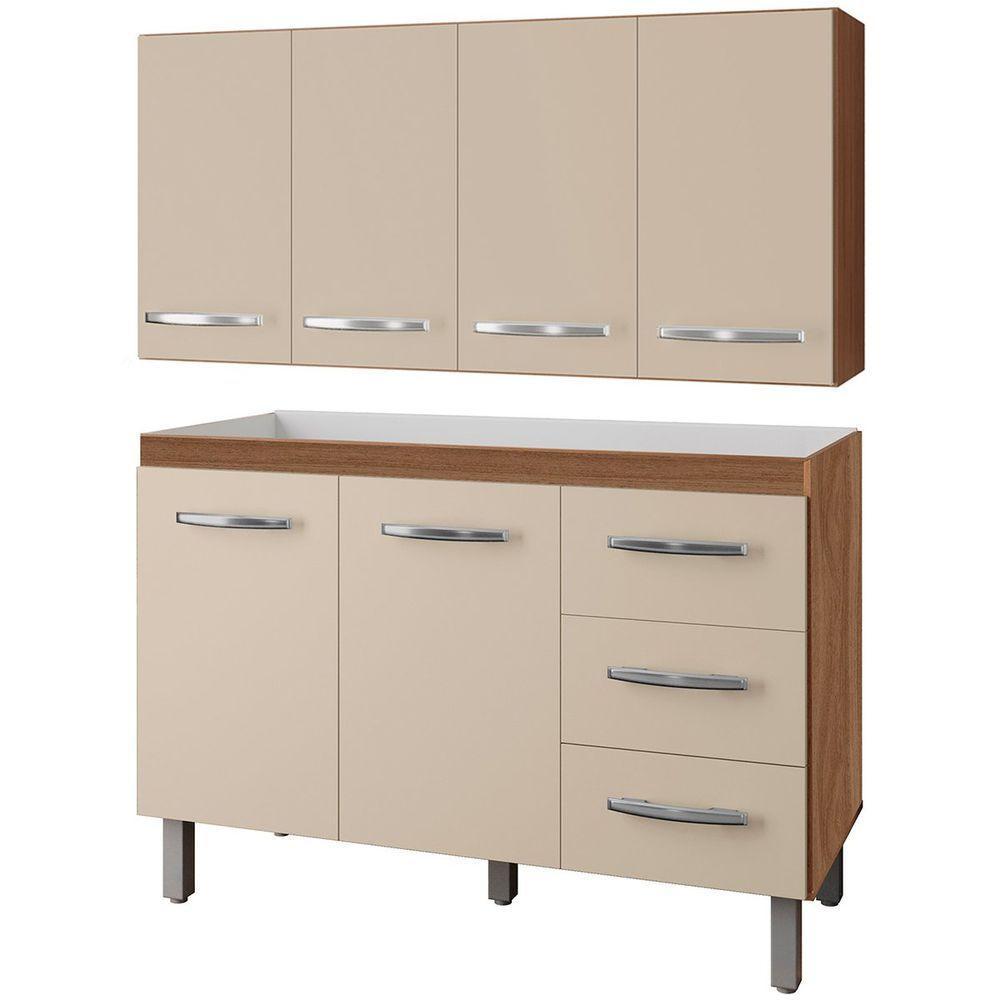 Balcão Para Pia 2 Portas E Armário Aéreo 4 Portas Porto Off White/savana - 1