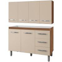 Balcão Para Pia 2 Portas E Armário Aéreo 4 Portas Porto Off White/savana - 1