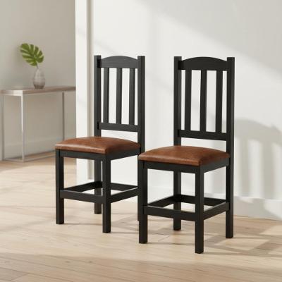 Kit 2 Cadeiras Em Madeira Maciça Reforçada Diamante - Preto Com Estofado Marrom