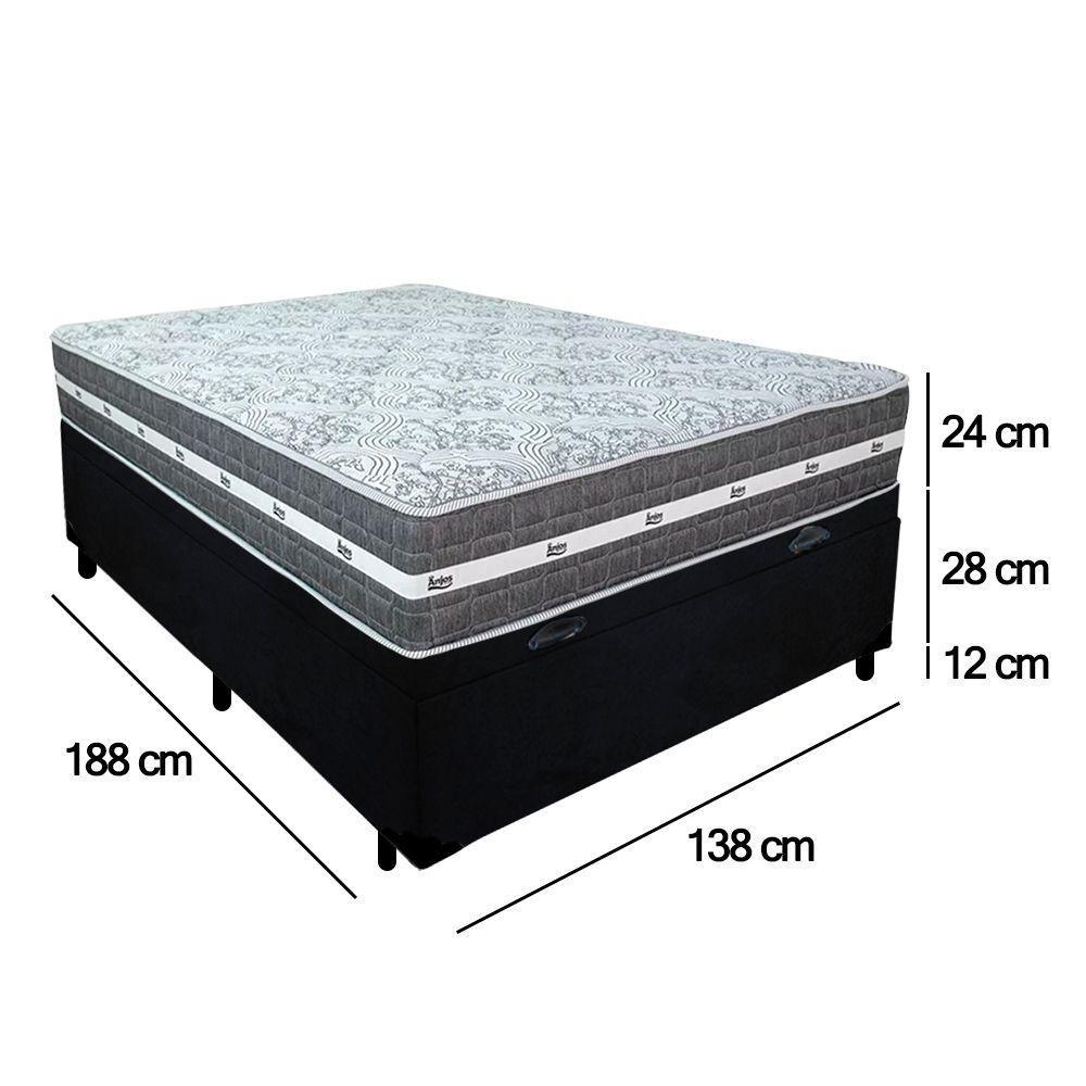 Cama Box Baú Casal Suede + Colchão Anjos Black Graphite Molas Ensacadas 138x188x64cm Cor:preto - 3