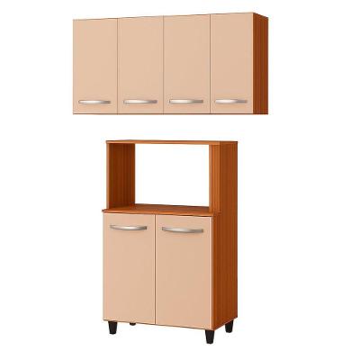 Balcão Multiuso 2 Portas E Armário Aéreo 4 Portas Taina Savana / Off White