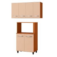 Balcão Multiuso 2 Portas E Armário Aéreo 4 Portas Taina Savana / Off White - 1