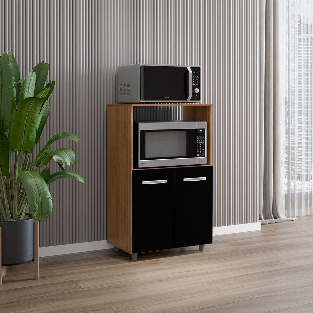 Balcão Multiuso Para Cozinha Micro-ondas 2 Portas Taiane Savana / Preto - 3