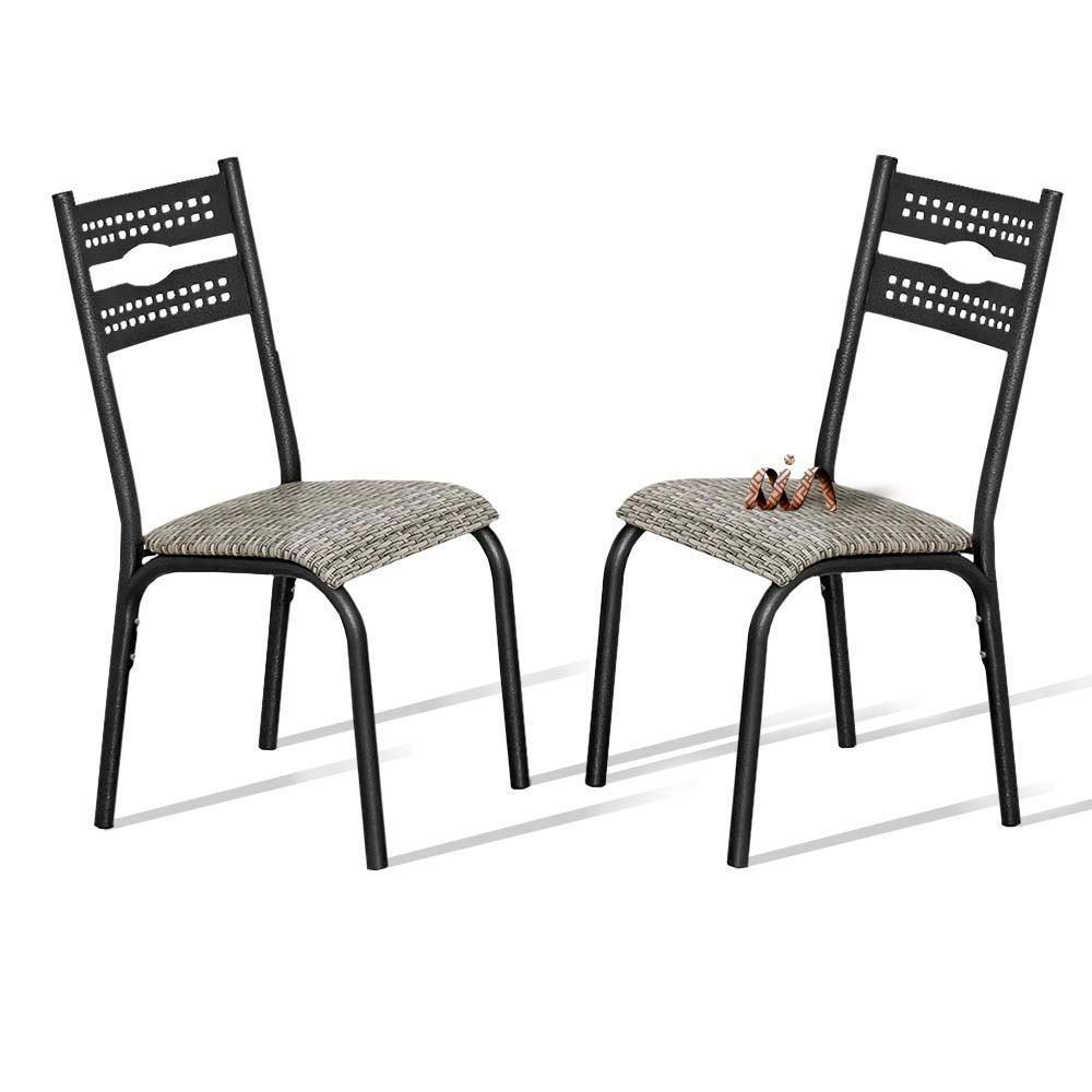 Kit 2 Cadeiras De Aço Com Assento Estofado Luna - Preto E Manteiga - 2