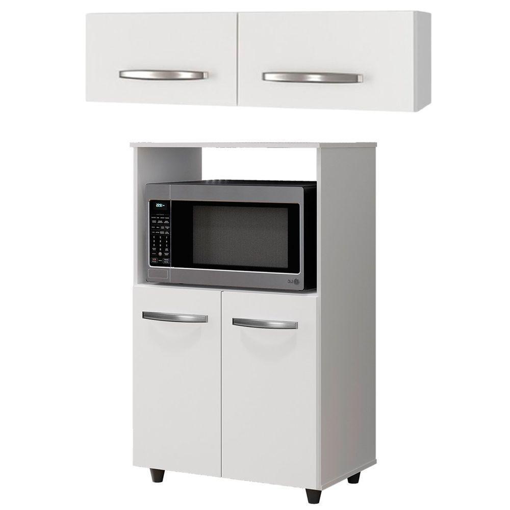 Balcão Multiuso 2 Portas E Armário Aéreo 2 Portas Nina Branco - 1