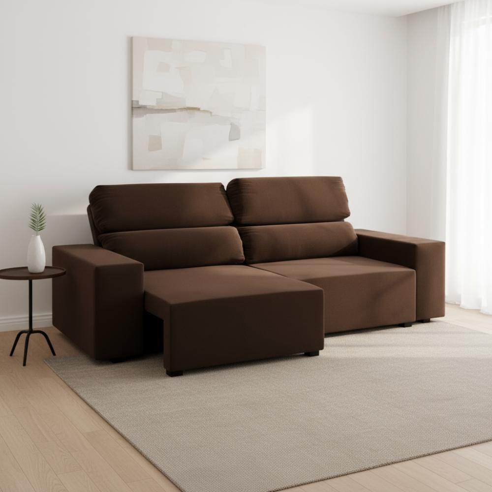 Sofá Retrátil Reclinável 3 Lugares 5 Posições Veludo Sala - Marrom Bombom - 1