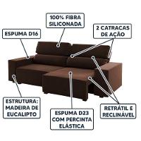 Sofá Retrátil Reclinável 3 Lugares 5 Posições Veludo Sala - Marrom Bombom - 2