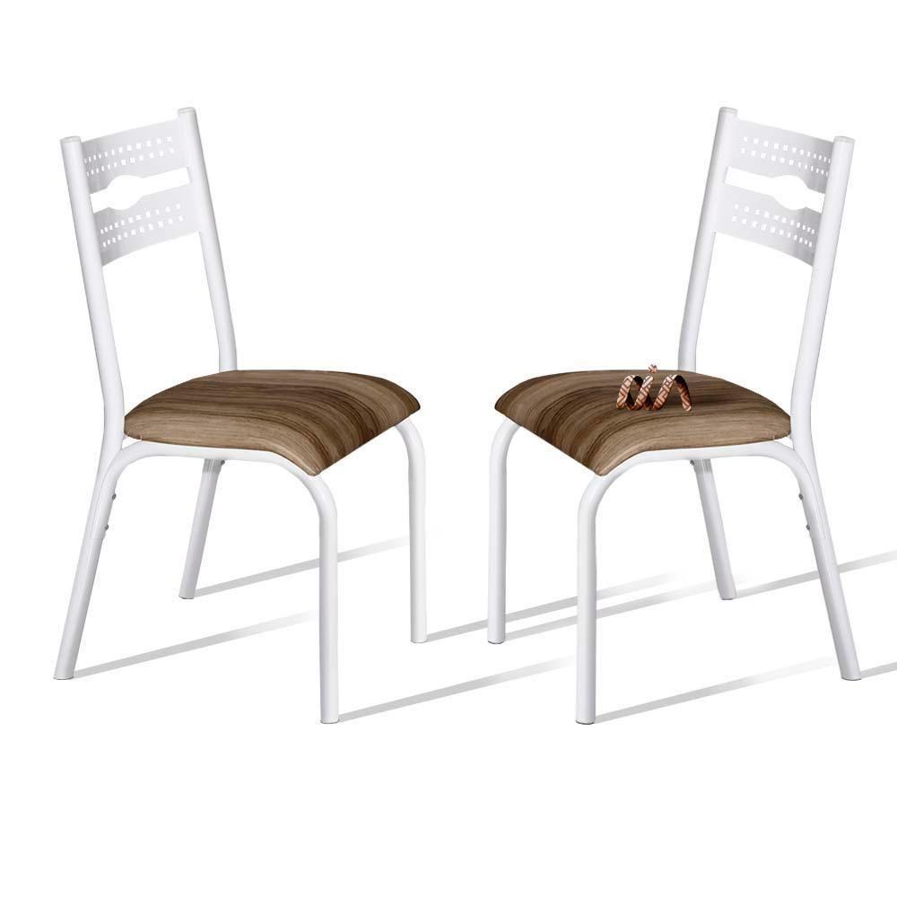 Kit 2 Cadeiras De Aço Com Assento Estofado Luna - Branco E Capuccino - 2