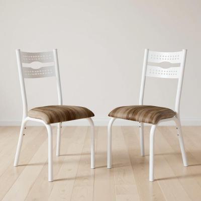 Kit 2 Cadeiras De Aço Com Assento Estofado Luna - Branco E Capuccino