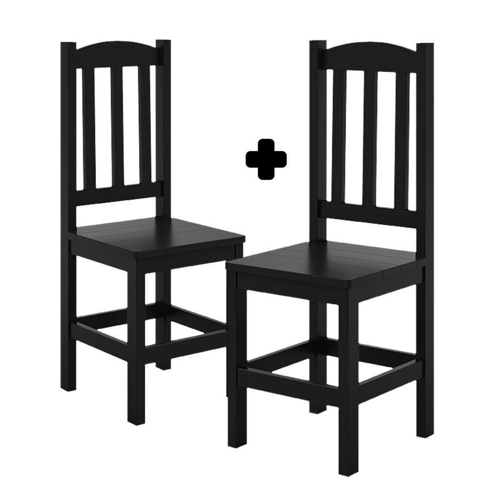 Kit 2 Cadeiras Em Madeira Maciça Reforçada Diamante - Preto Sem Estofado - 2