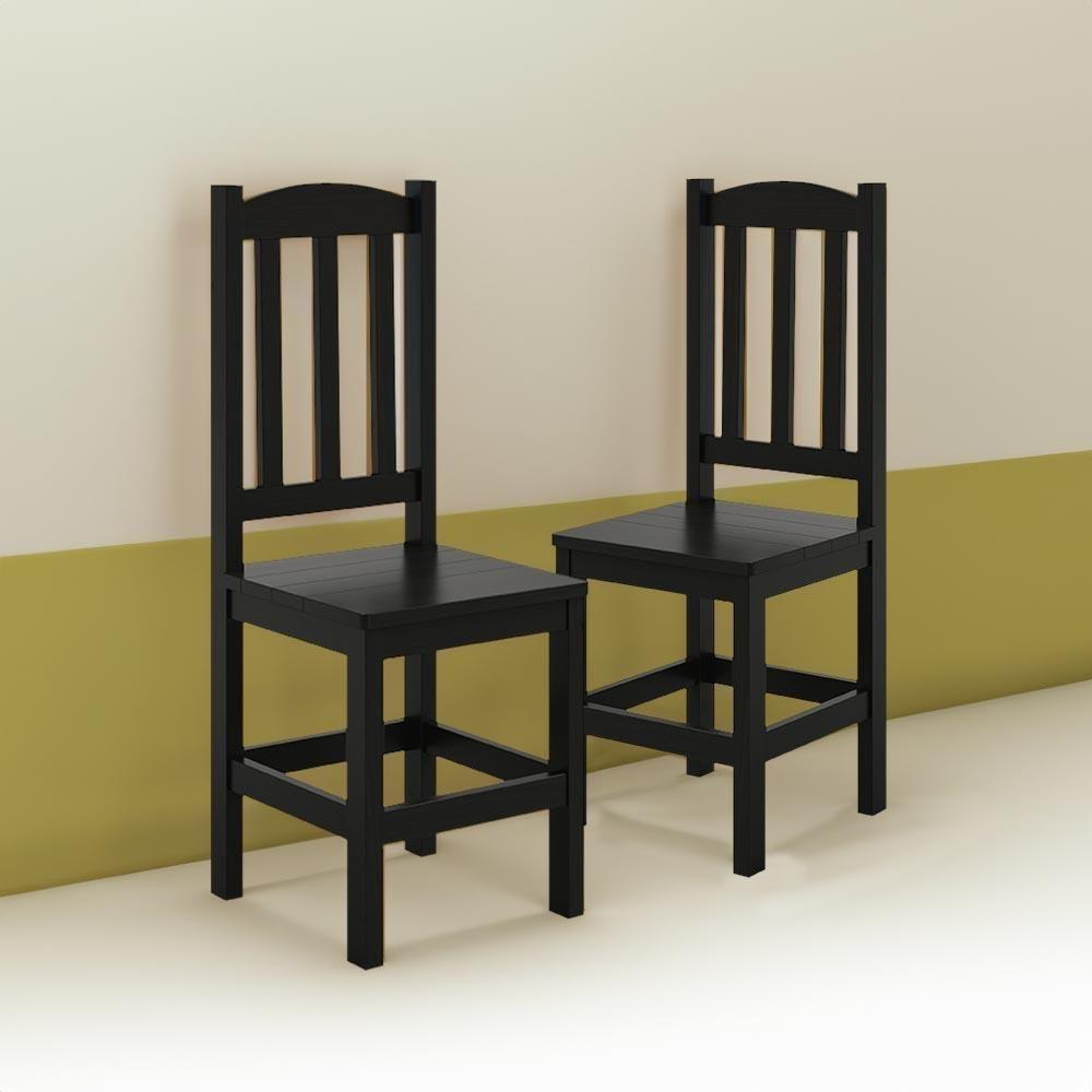 Kit 2 Cadeiras Em Madeira Maciça Reforçada Diamante - Preto Sem Estofado - 3