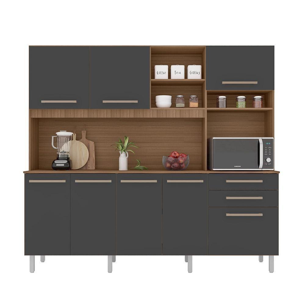 Cozinha Completa 8 Portas Armário E Balcão C/ Pés Reguláveis - Mel/grafite - 2