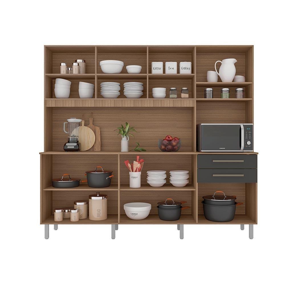 Cozinha Completa 8 Portas Armário E Balcão C/ Pés Reguláveis - Mel/grafite - 3