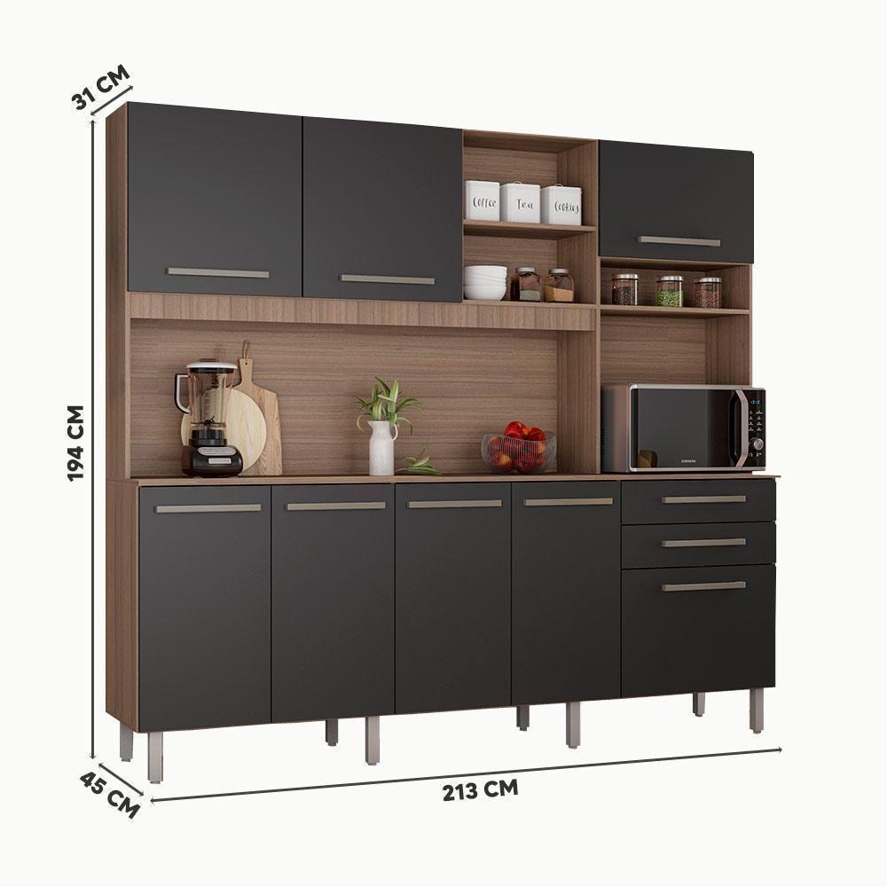 Cozinha Completa 8 Portas Armário E Balcão C/ Pés Reguláveis - Mel/grafite - 4