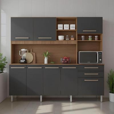 Cozinha Completa 8 Portas Armário E Balcão C/ Pés Reguláveis - Mel/grafite