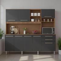 Cozinha Completa 8 Portas Armário E Balcão C/ Pés Reguláveis - Mel/grafite - 1