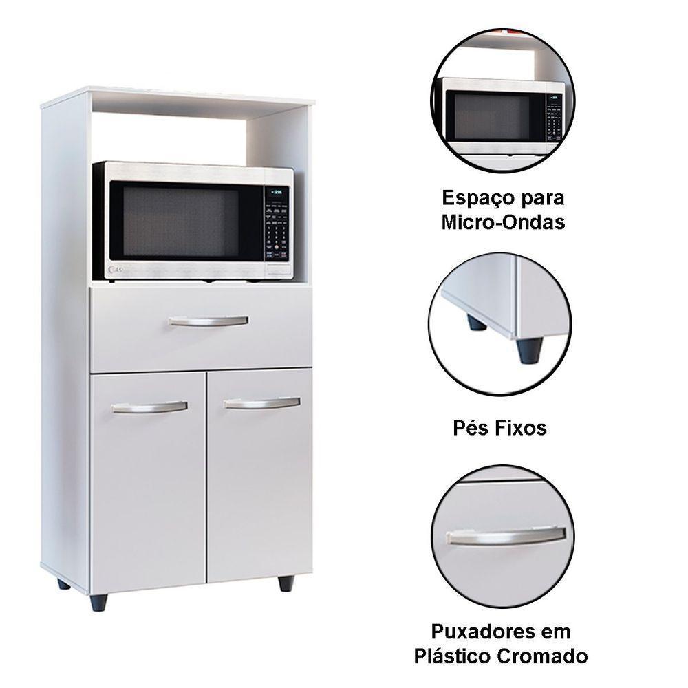 Balcão Multiuso Para Micro-ondas 2 Portas 1 Gaveta Nalu Branco - 3